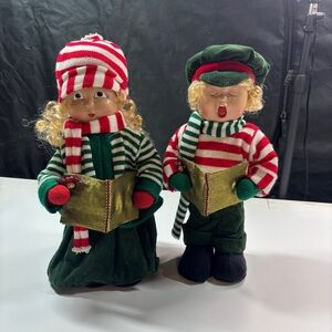 VINTAGE CHRISTMAS CAROLER DOLLS 15" SET OF TWO